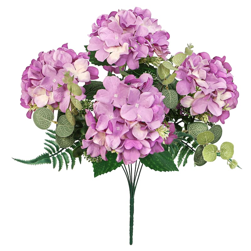 Set of 2 Lavender Purple Artificial Hydrangea Flower Stem Bush Bouquet 19in - 19" L x 12" W x 12" DP