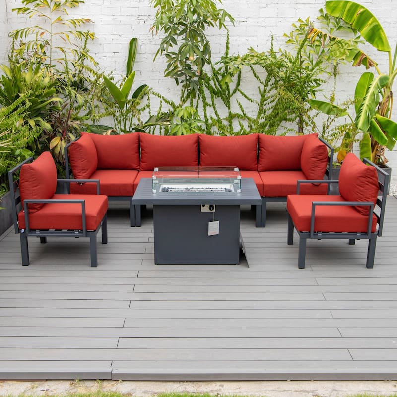 Outdoor 7-Piece Patio Sectional Set Aluminum Frame W/ Fire Pit Table