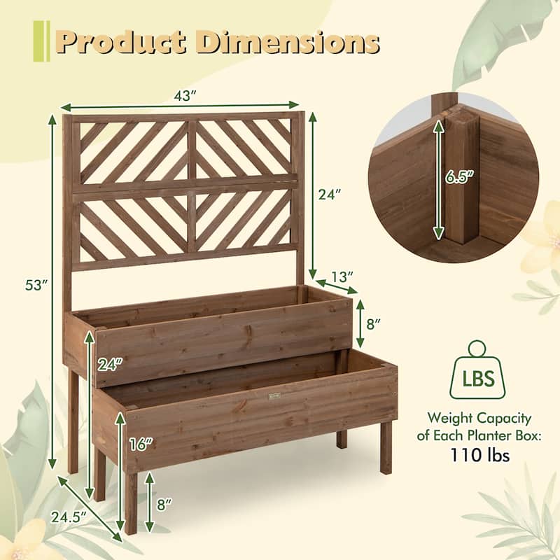 Costway 2-Tier Raised Garden Bed with Trellis Wooden Elevated Planter - See Details