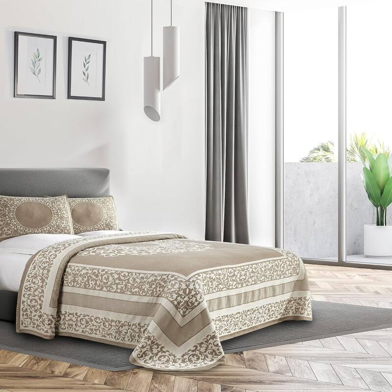 Cotton Blend Oversized Vintage Floral Scroll Bedspread Set by Superior