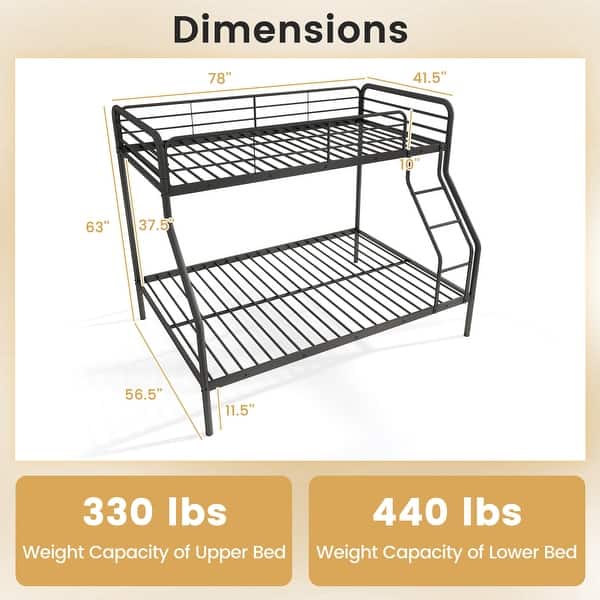 dimension image slide 1 of 3, Space-Saving Twin Over Full Bunk Bed with Ladder, Full-Length Guardrails, Modern Design