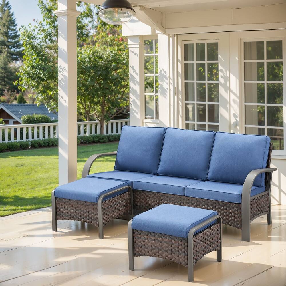 Outdoor 3 Seater Sofa with Ottoman Patio Furniture Set