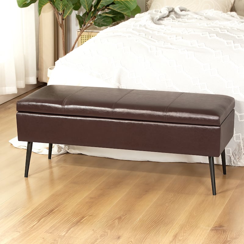 Adeco 42" Faux Leather Storage Bench with Lift-Top Lid