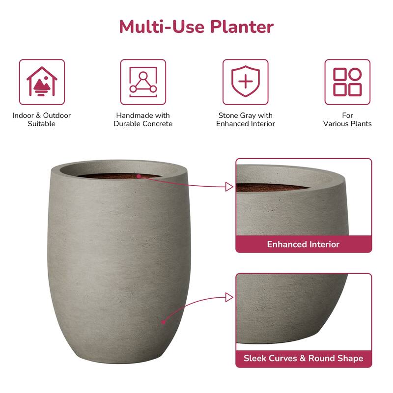 Concrete Tall Round Planter / Pot with Drainage Holes