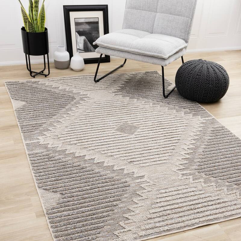Alta Collection - Cream Beige Grey Textured Area Rug
