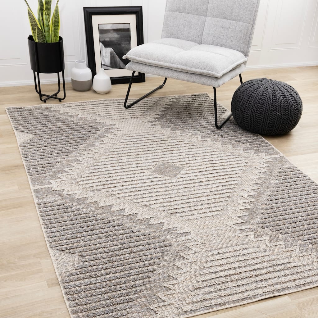 Alta Collection - Cream Beige Grey Textured Area Rug