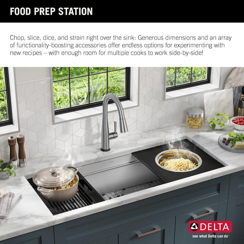 Delta 95BA131-45S Rivet 45” Workstation Kitchen Sink Undermount 16