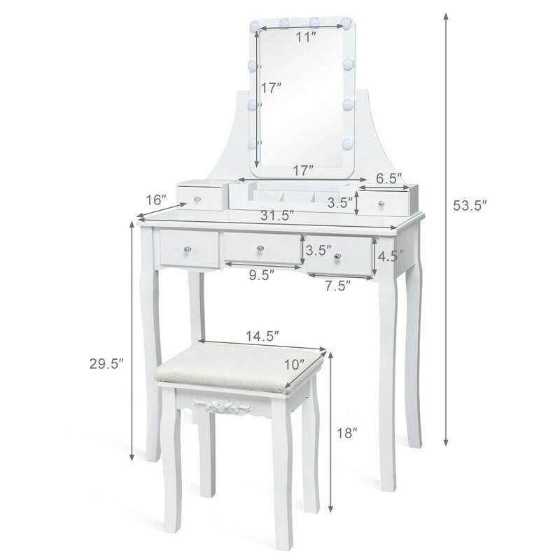 Dimmable Bulbs Touch Switch Vanity Dressing Table Set with Removable Box - 31.5" x 16" x 53.5" (L x W x H)