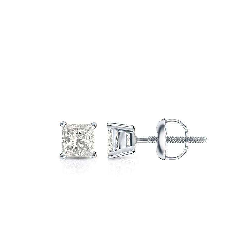 Auriya 14k Gold 0.33ctw Princess-cut Diamond Stud Earrings - White