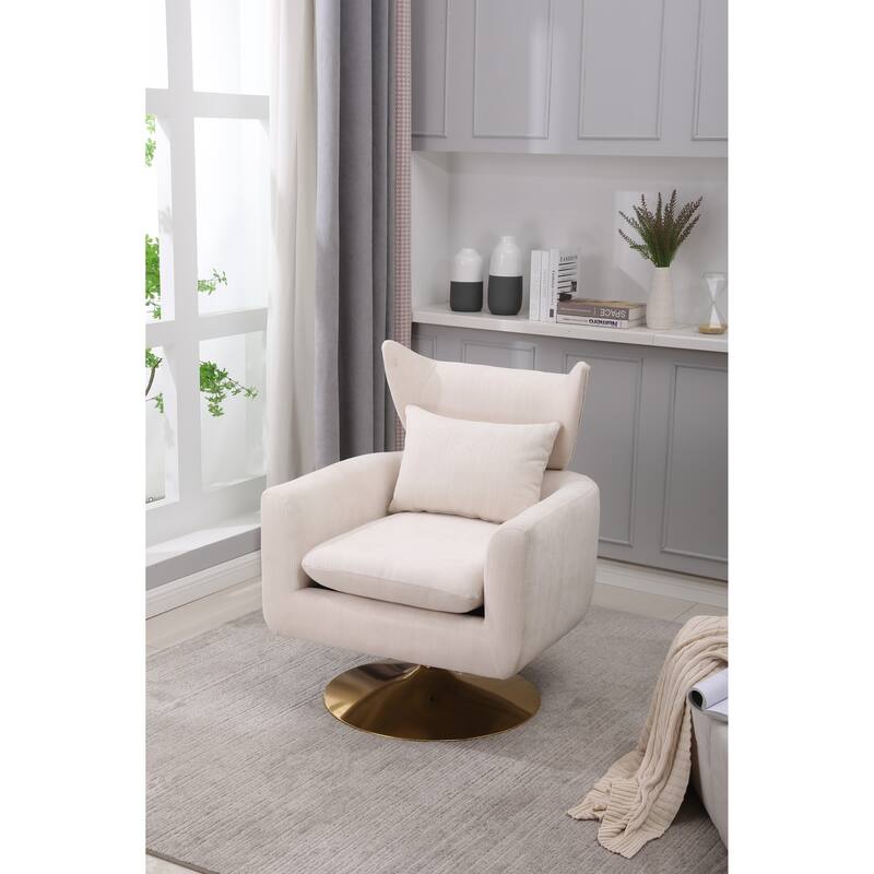 Beige 29.9" Swivel Accent Chair with Pillow