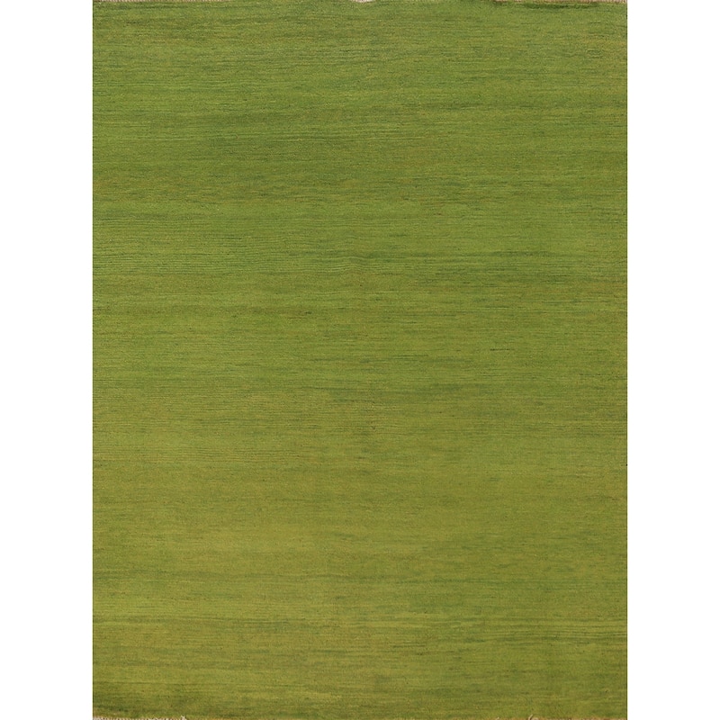 Green Gabbeh Modern Area Rug Hand-Knotted Wool Carpet - 4'9" x 6'4"