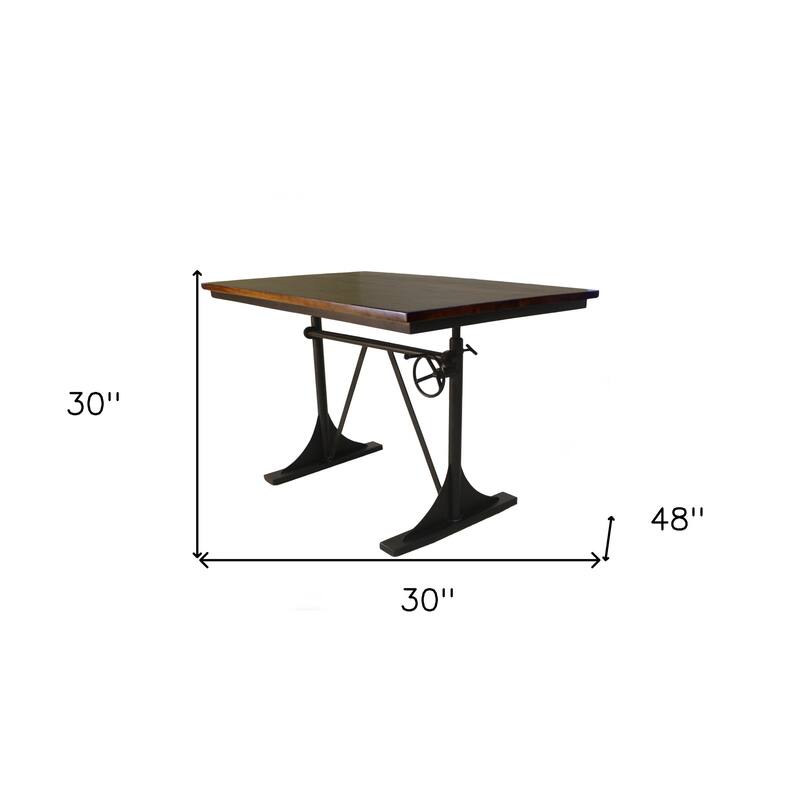 HomeRoots 30" Brown and Black Solid Wood and Iron Trestle Base Dining Table