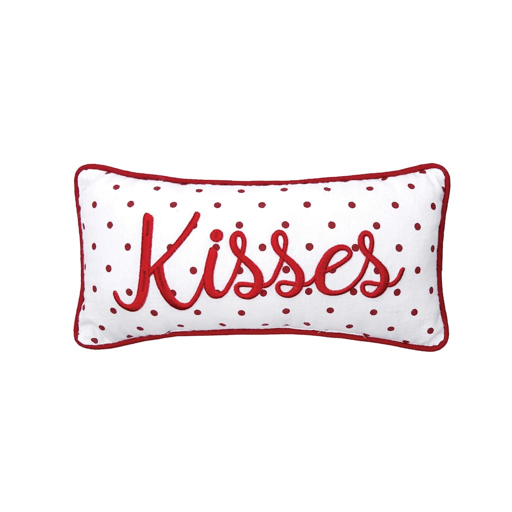 6" x 12" Kisses Dot Petite Accent Pillow Valentine's Day Printed and Embroidered