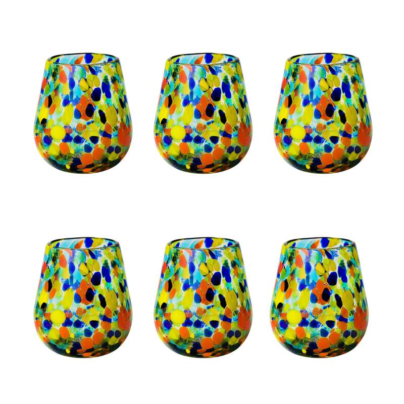 10 Strawberry Street Carnival Handblown Mexican Glass, Sets of 6