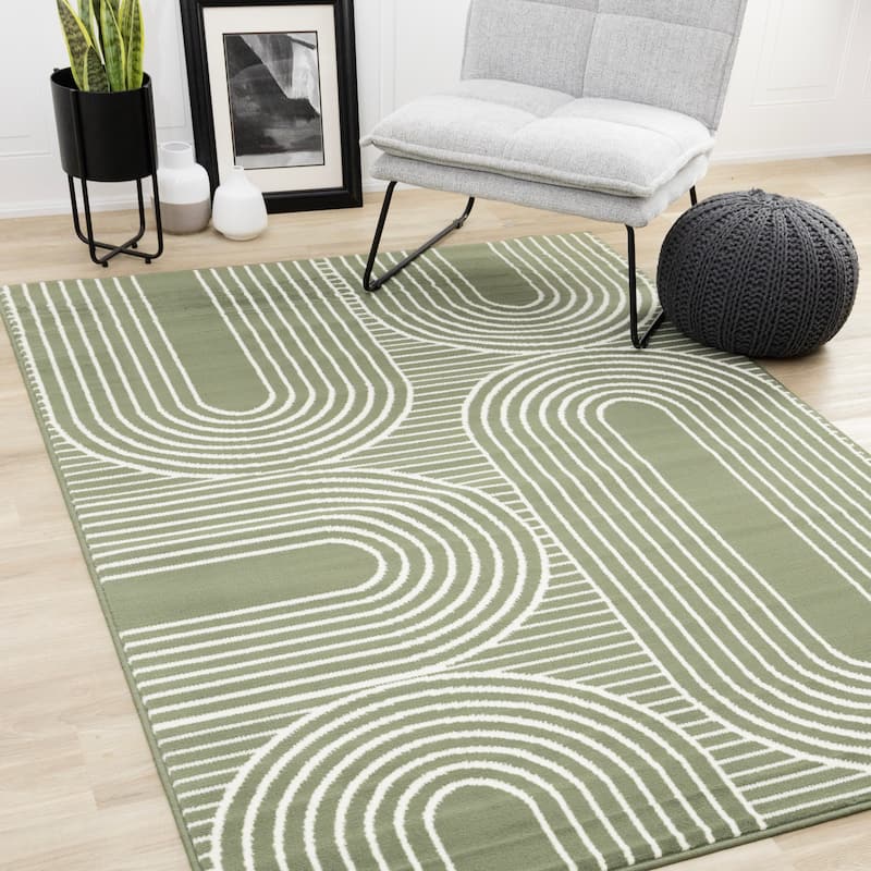 Modern Geometric Arches Rug in Green White