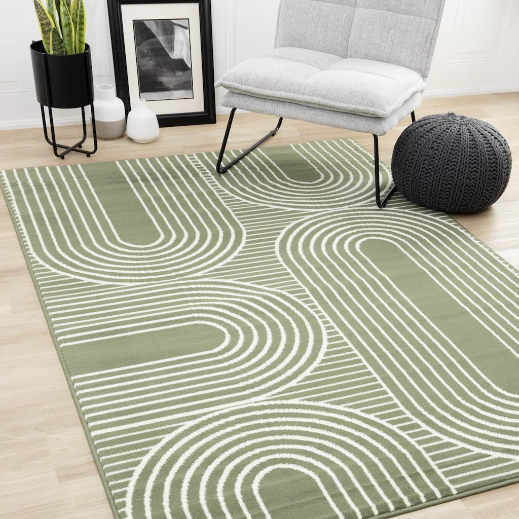 Modern Geometric Arches Rug in Green White