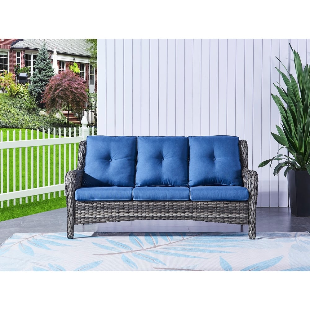 Gymojoy Outdoor Wicker Patio Sofa 3-Seat Rattan Sofa Furniture
