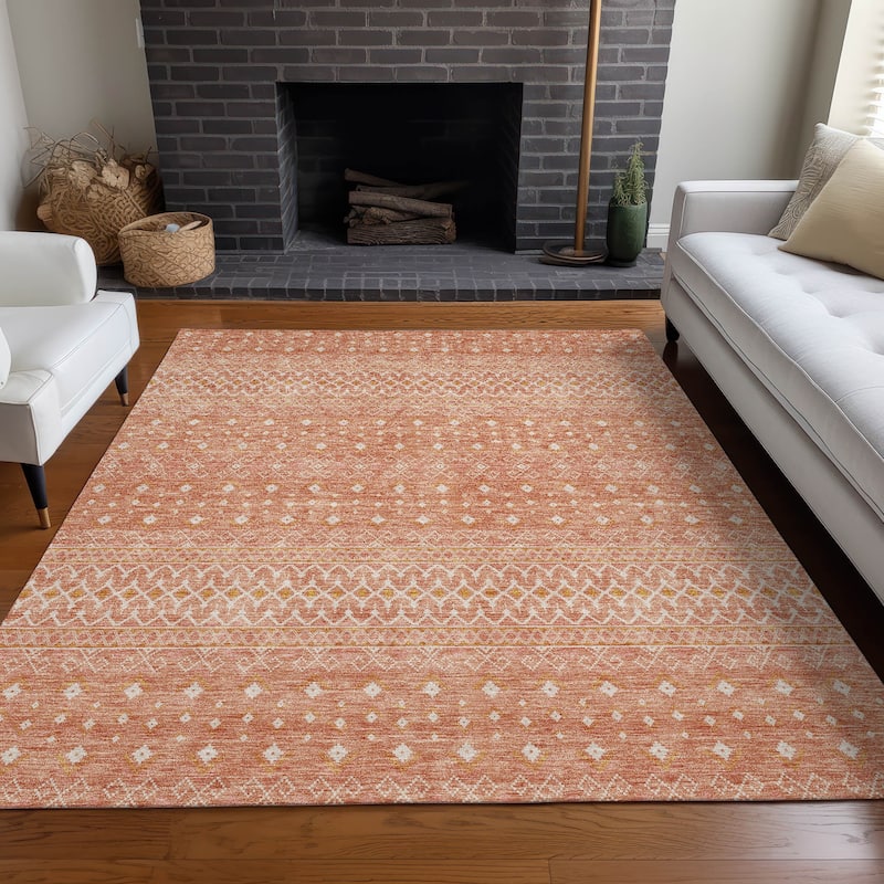Machine Washable Indoor/ Outdoor Chantille Morrocan Boho Rug - Salmon - 3' x 5'