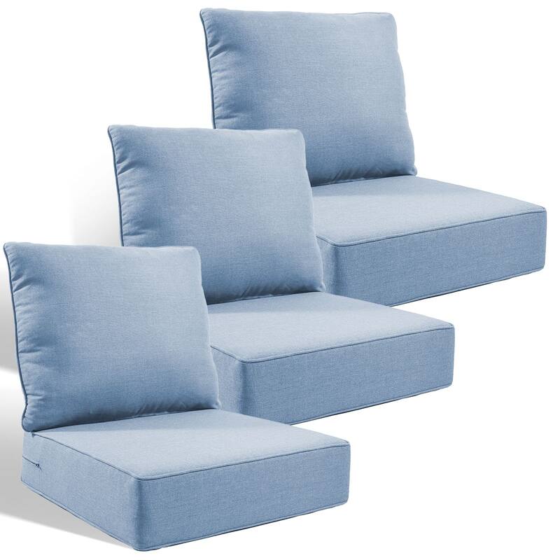 Pocassy 24x24x6 Inch Thick Cushions Pillows Set Indoor Outdoor Deep Seat Water & Fade Resistant - Baby Blue Cushion - 3 Set Seat & Back Cushion
