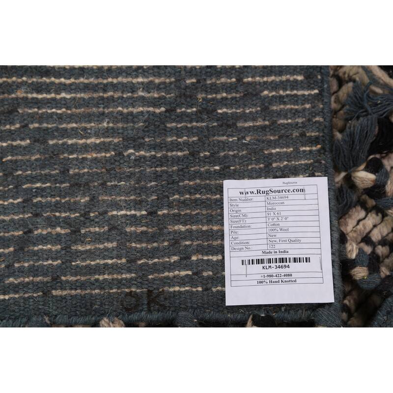 Moroccan Oriental Foyer Rug Handmade Geometric Wool Carpet - 2'0"x 3'0"