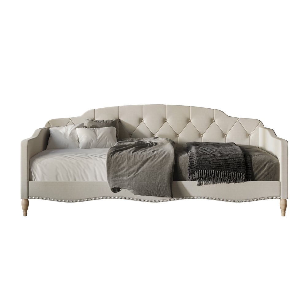 CraftPorch Modern Linen Nailhead Button Tufted Twin Daybed