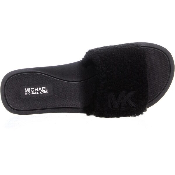 mk faux fur slides