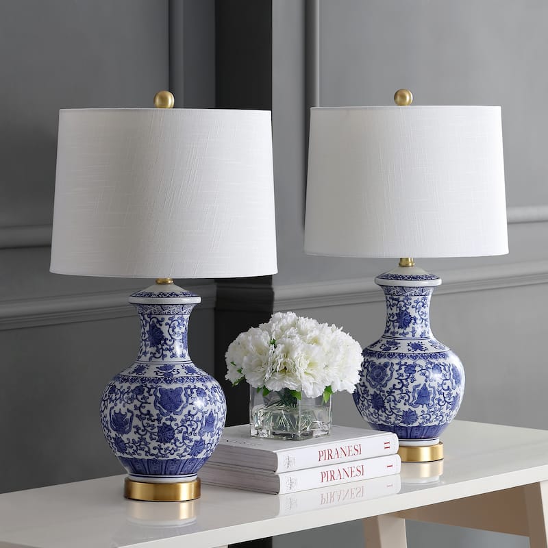 Gemma 25.25" Ceramic/Metal LED Table Lamp, Blue/White (Set of 2) by JONATHAN Y