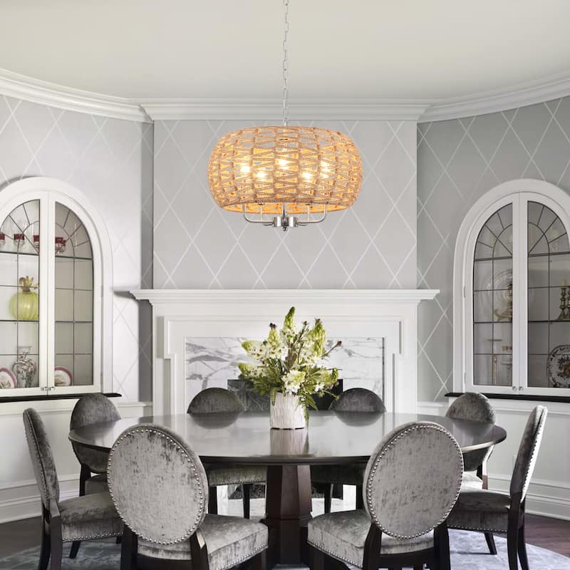 5-Light Rustic Candlestick Hanging Island Chandelier Lighting for Dining Room
