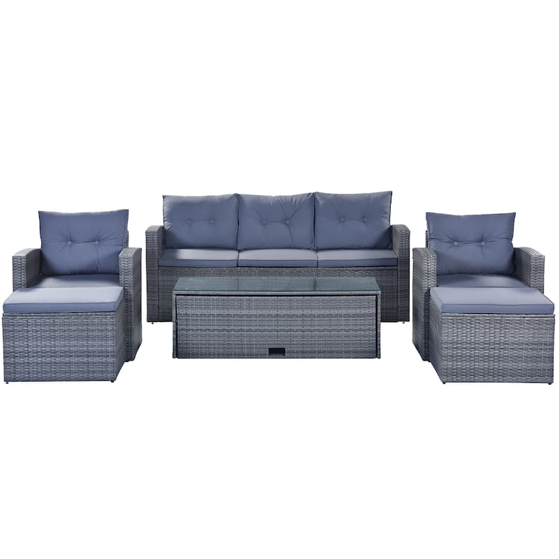 6-piece All-Weather Wicker PE rattan Outdoor Conversation Sectional Set