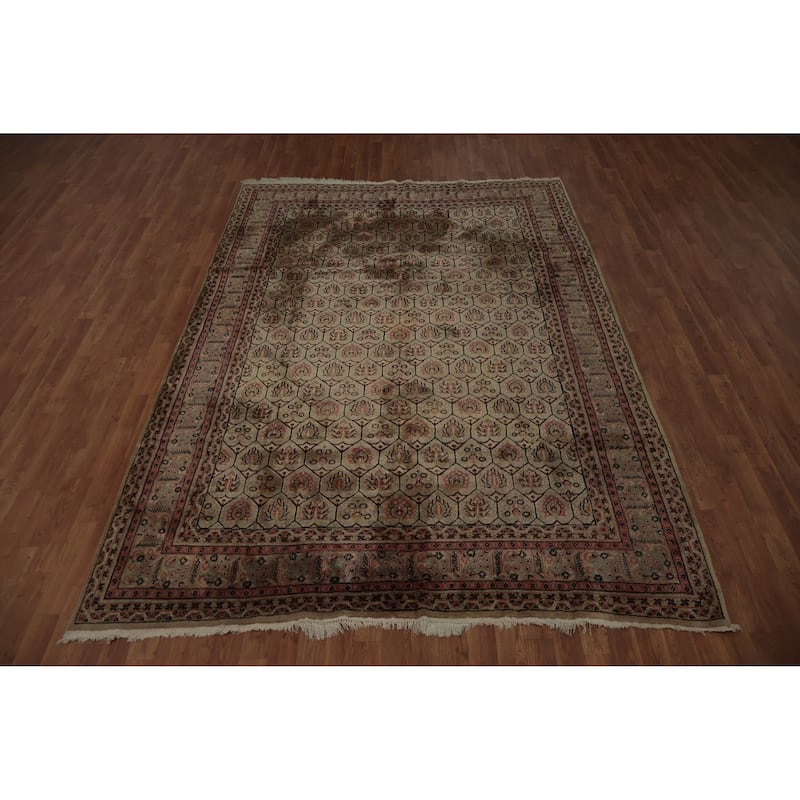 Hand Knotted Oriental 100% Wool Carpet Traditional Geometric Brown Agra Area Rug - 9' 8'' X 6' 8''