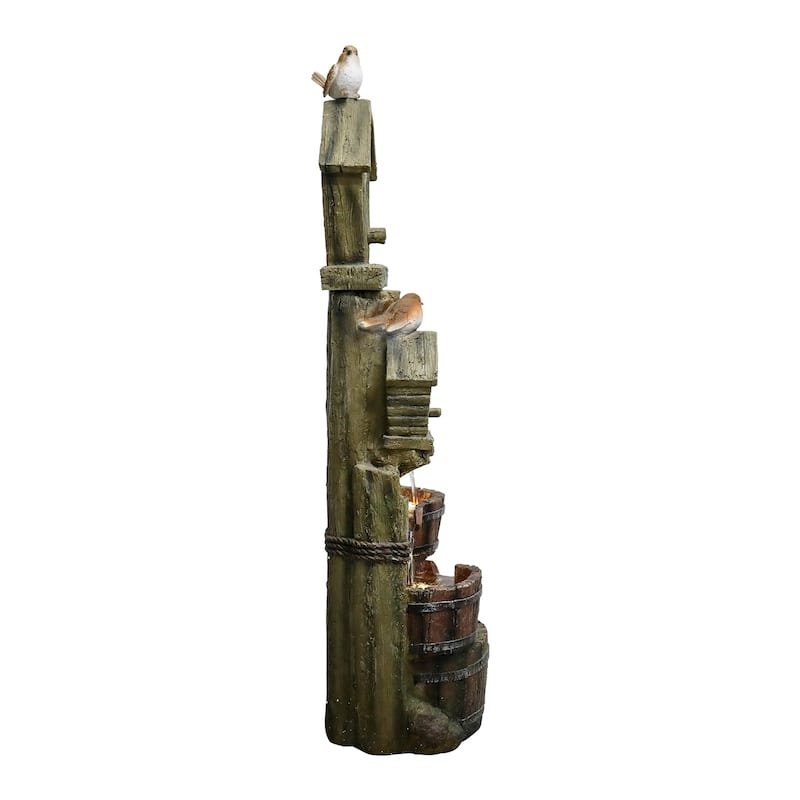 39.3in Outdoor Water Fountain w/LED Lights, Birdhouse Garden Fountain