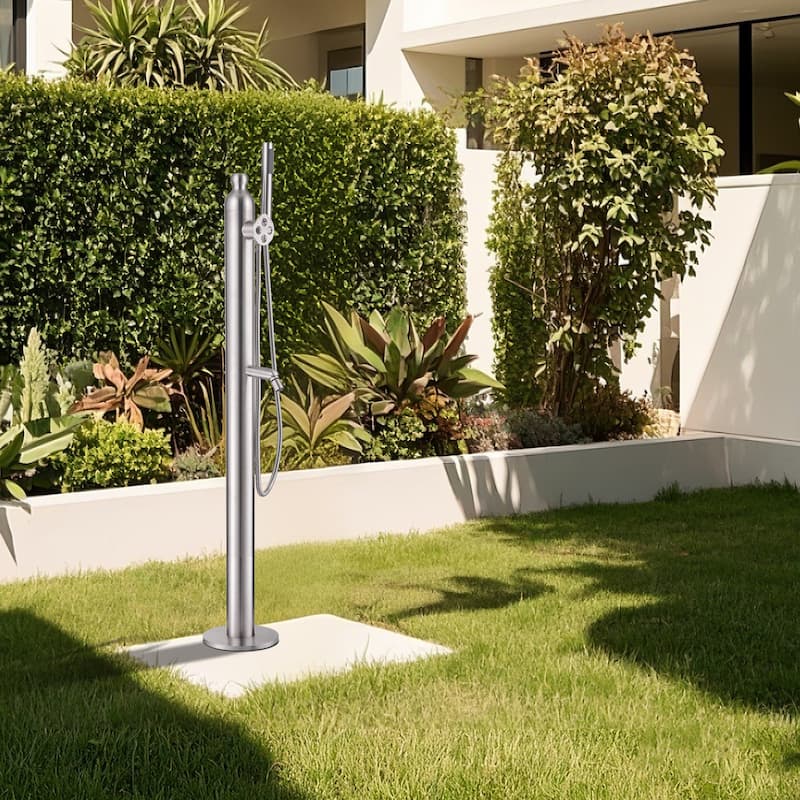 47"H Stainless Steel Floor Mounted Outdoor Shower Faucet with Footwash Spout