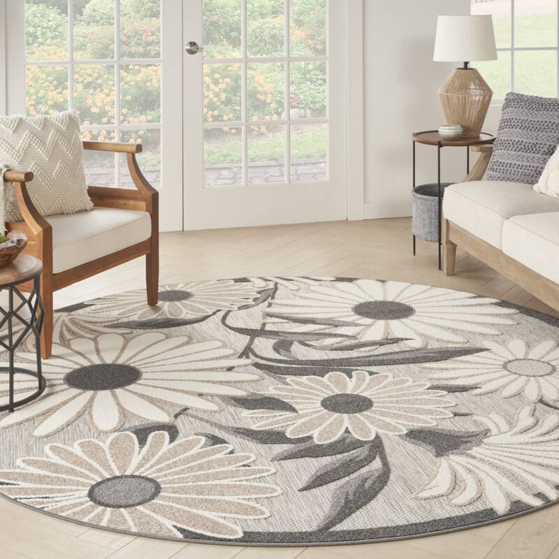 Allot Botanic Elegance Sun-Resistant Colors Trendy Modern Round Outdoor Rug - 8' Round