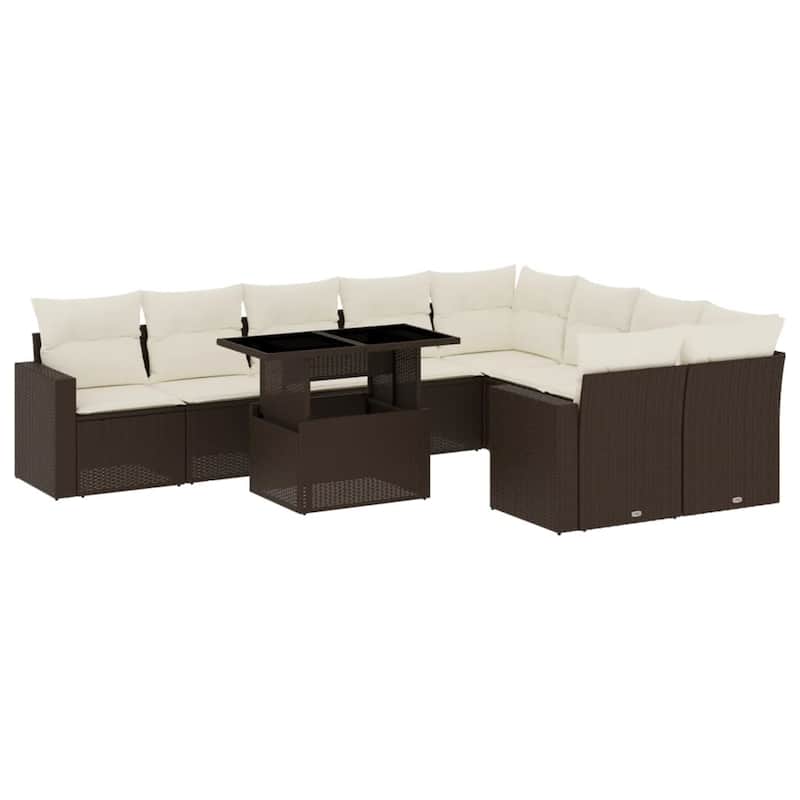 vidaXL Patio Sofa Set with Cushions Outdoor Furniture 10 Piece Poly Rattan
