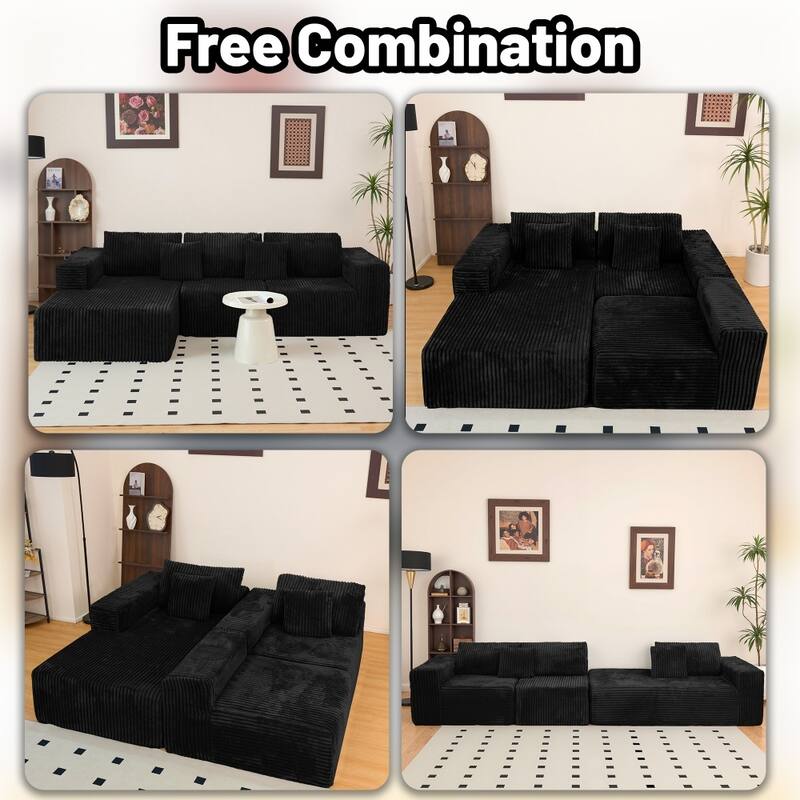112.99" Modern L-shaped Modular Upholstered Sofa with Comfort Chaise