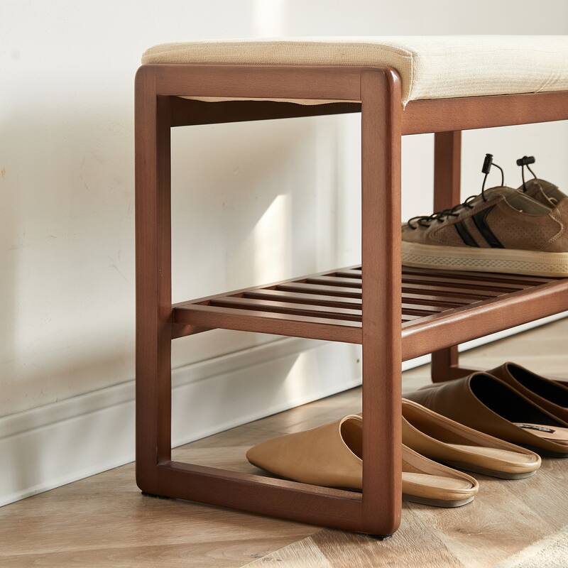 GDFStudio - Cedric Beech Wood Entryway Shoe Bench with Cushion