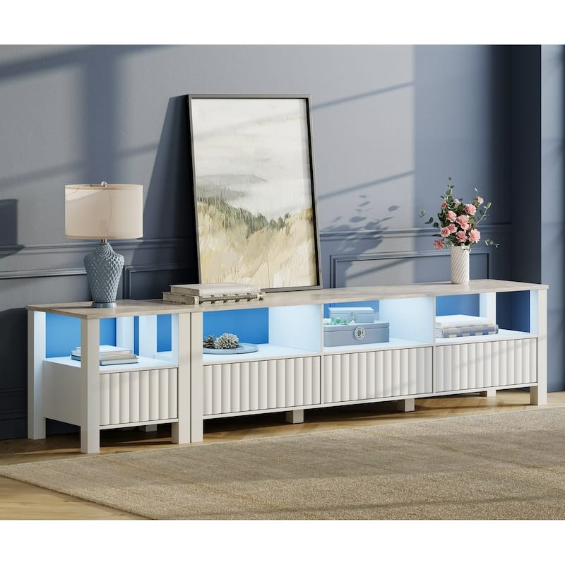 White TV Stand for 65-100 Inch TV with LED Light, Modern TV Console