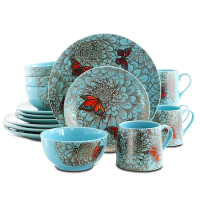 Elama Flower Garden 16 Piece Stoneware Dinnerware Set