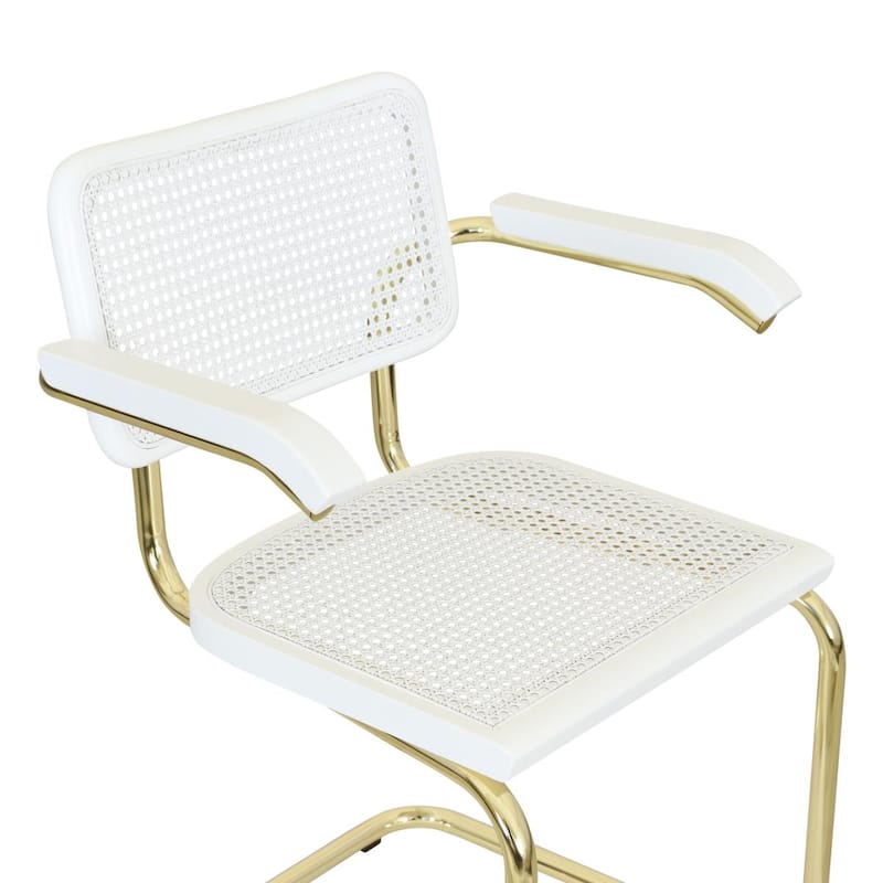 Breuer Chair Company Marcel Breuer Cesca Cane Cantilever Armchair Arm Chair w/ Brass Steel Frame (Various Wood & Cane Colors)
