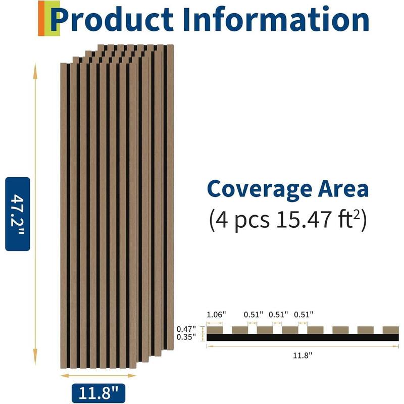 47.2" x 11.8" 3D Fluted Wood Slat Acoustic Soundproof Wall Panels for Noise Reduction