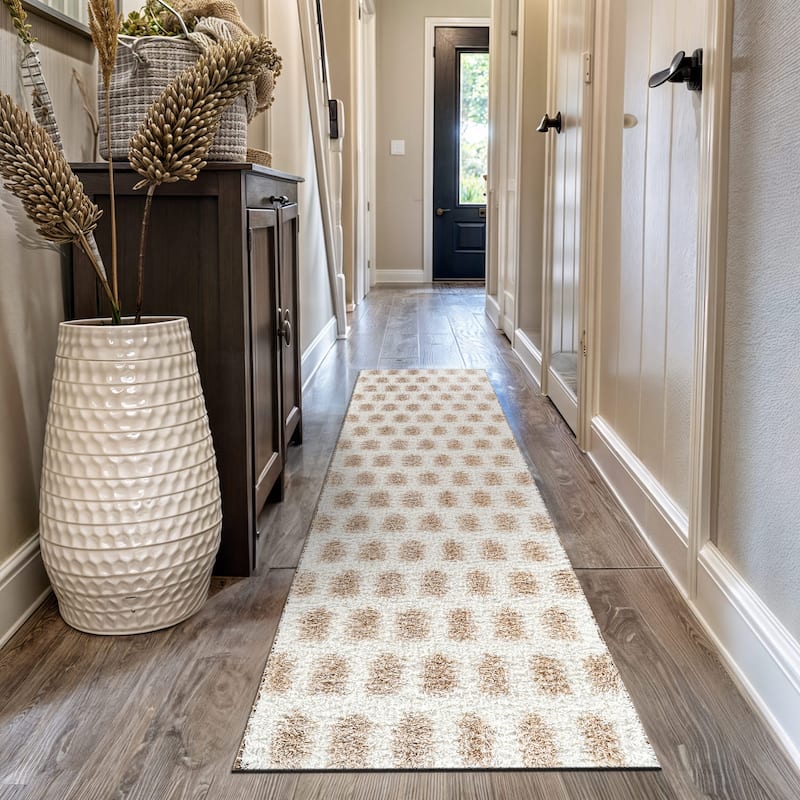 Scandinavian Arrow Shag Rug - Modern Look - Anthracite Dark Gray - Easy Maintenance - Beige - 2' 3" x 12'