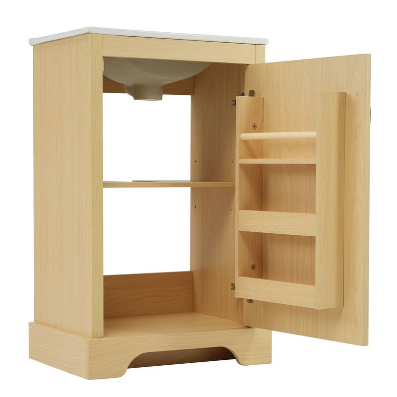 20" Freestanding Bathroom Vanity, Soft Closing Door, Adjustable Shelve & Storage Rack, MDF & Ceramic Sink - 20 in W MDF
