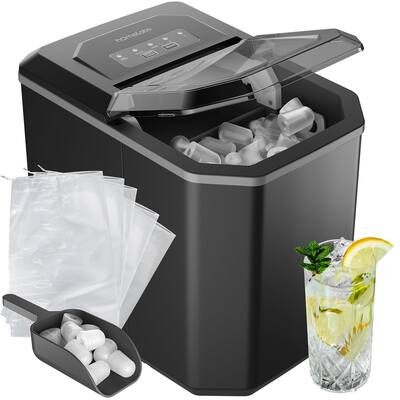 hOmeLabs Countertop Ice Maker - 2 Ice Sizes, 26 lbs/Day, Self-Cleaning - with Ice Scoop & 5 Ice Bags - Black, Sleek, Portable