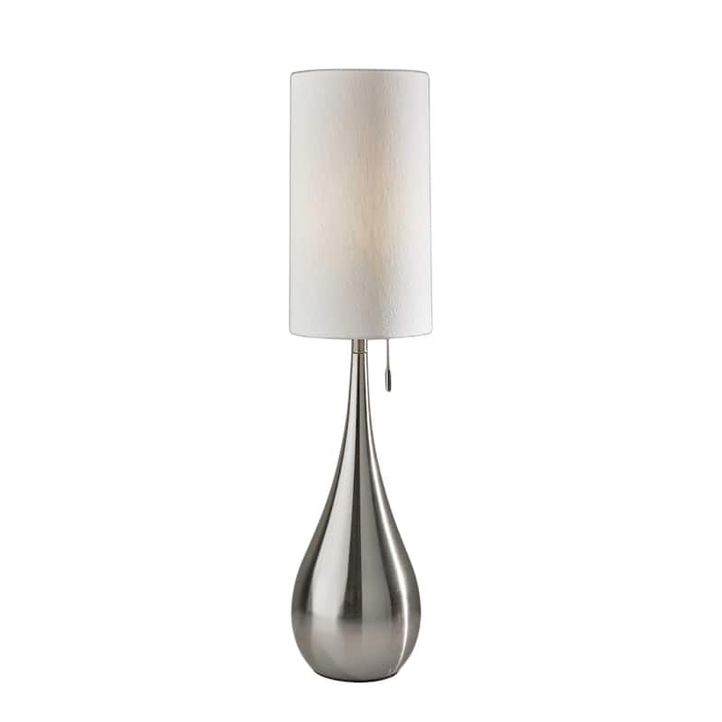 35" Modern Teardrop Table Lamp with Fabric Drum Shade and Pull Chain Switch Steel Base Silver Finish - 34.5”H x 9”W x 9”D
