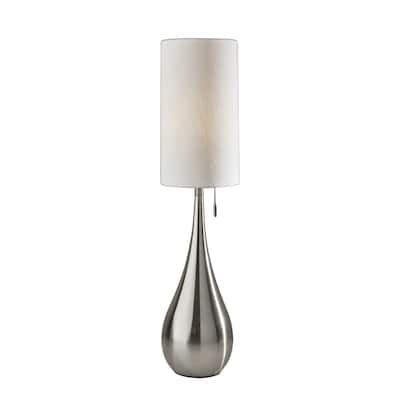 35" Modern Teardrop Table Lamp with Fabric Drum Shade and Pull Chain Switch Steel Base Silver Finish - 34.5”H x 9”W x 9”D