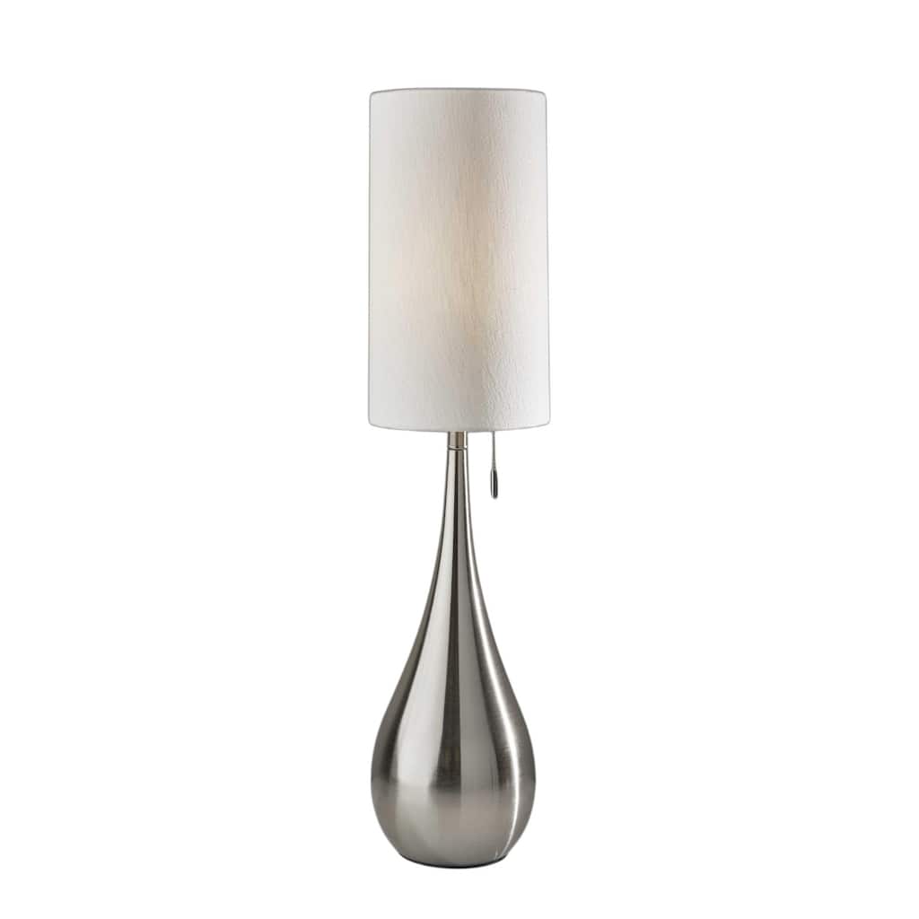 35" Modern Teardrop Table Lamp with Fabric Drum Shade and Pull Chain Switch Steel Base Silver Finish - 34.5”H x 9”W x 9”D
