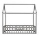 preview thumbnail 8 of 7, Twin Size Wooden Bed with Safety Fence, House-shaped Bed with Door, Platform Bed with Frame For Kids, Grey Wash