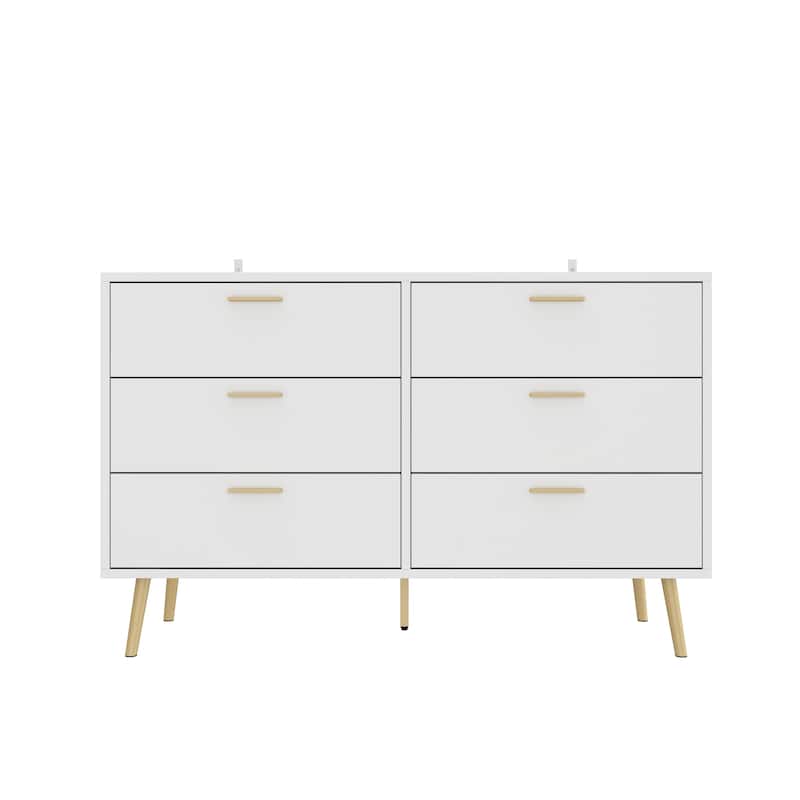 Modern 6-Drawer Dresser with Gold Legs and Handles, 47.2" Wide Mid-Century Bedroom Dresser Chest