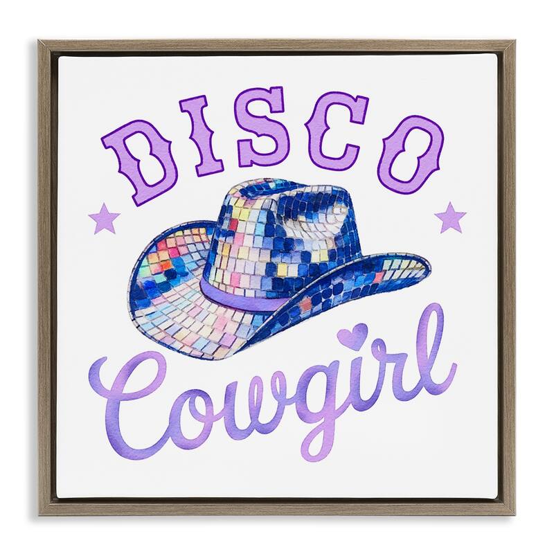 Stupell Purple Disco Cowgirl Hat Framed Floater Canvas Wall Art Design By Amanda Greenwood - 18 x 18 - Brown