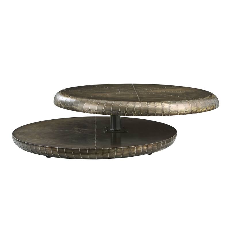 HomeRoots 39" Bronze Aluminum Round Floor Shelf Coffee Table With Shelf - 39.00 in. x 13.00 in. x 39.00 in.